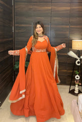 Rust Flared Anarkali with Embroidered Yoke - More New Color Options Available Now