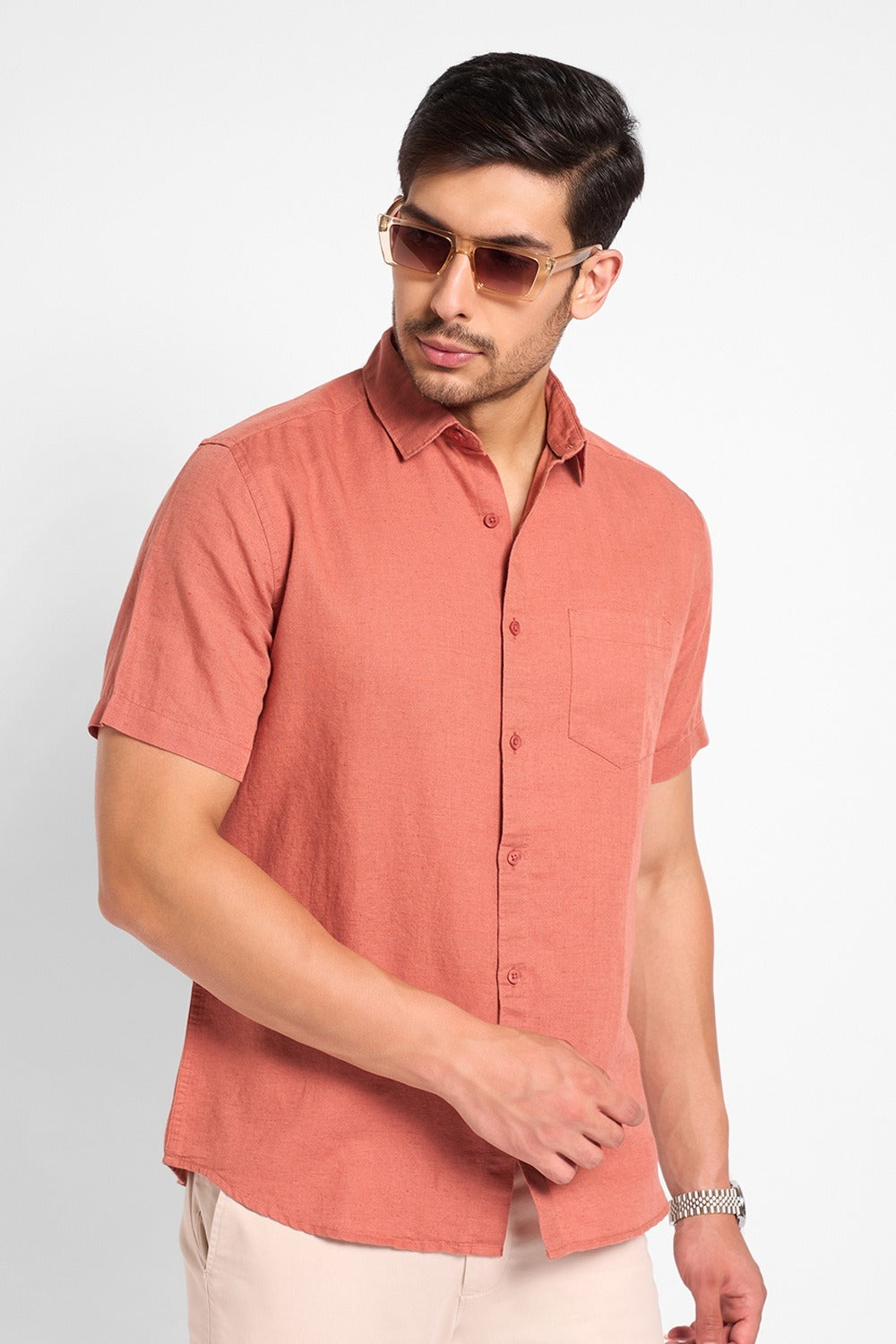 Rust Solid Men’s Half Sleeve Casual Shirt