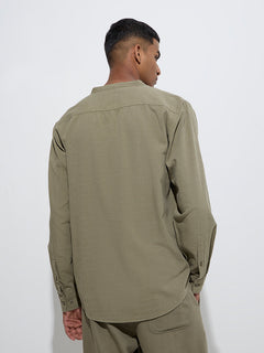 Band collar cotton shirt