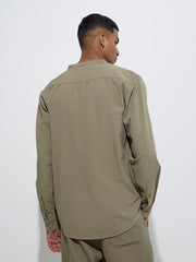 Band collar cotton shirt