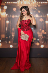 Mirror-embellished structured corset Drape Saree