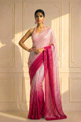 Blush Pink to Ruby Ombre Sequin Saree with Stitched Blouse