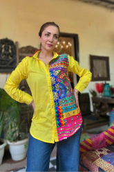 Woman Rangrez Yellow Patchwork Fusion Shirt