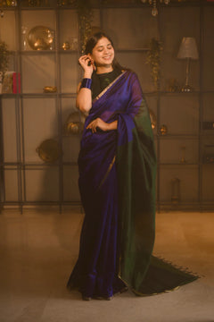 Chanderi Pattu silk saree with zari bootis all over