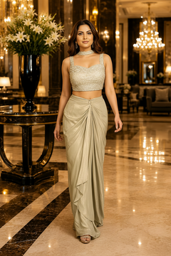 Bollywood Moonlit Glam Draped Ensemble Skirt Set
