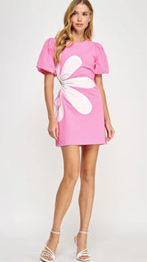 Pink Cotton Poplin Side Cut Mini Dress