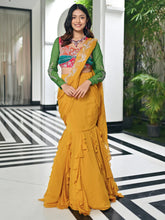 Tales of Organza Mustard Saree with Frill Border