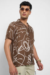 Tan Printed Relaxed Fit Half Sleeves Shirt