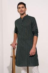 Teal Striped Below Waist Kurta for Men