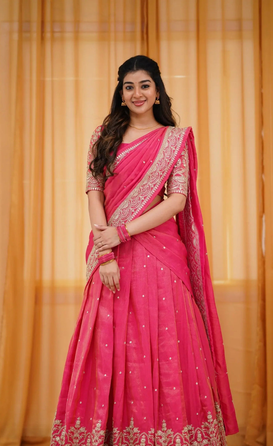 Tulip Dark Pink Gaji Silk Half Saree