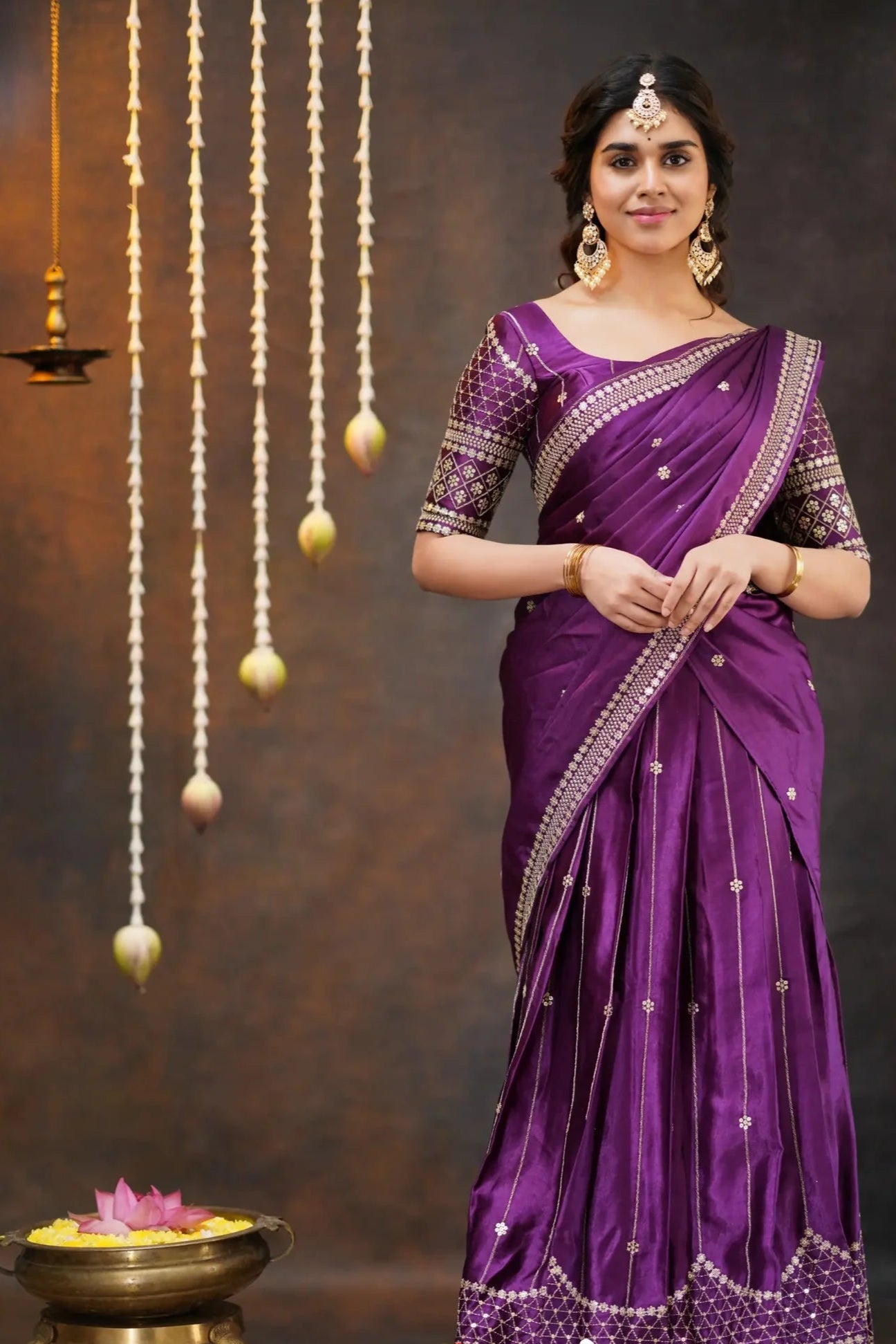 Tulip Purple Pure Gaji Silk Half Saree