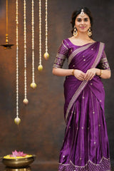 Tulip Purple Pure Gaji Silk Half Saree