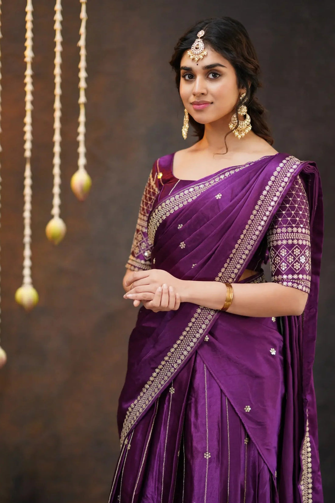 Gold border silk half saree