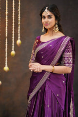 Gold border silk half saree