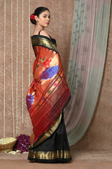 Tyohaar Black Handloom Pure Silk Paithani Saree