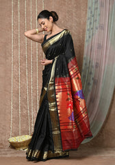 Tyohaar Black Handloom Pure Silk Paithani Saree
