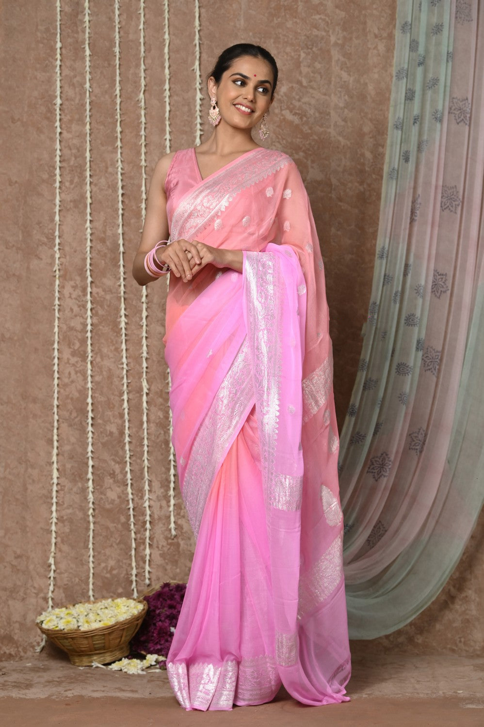 Tyohaar Blush Pink Handloom Khaddi Georgette Saree