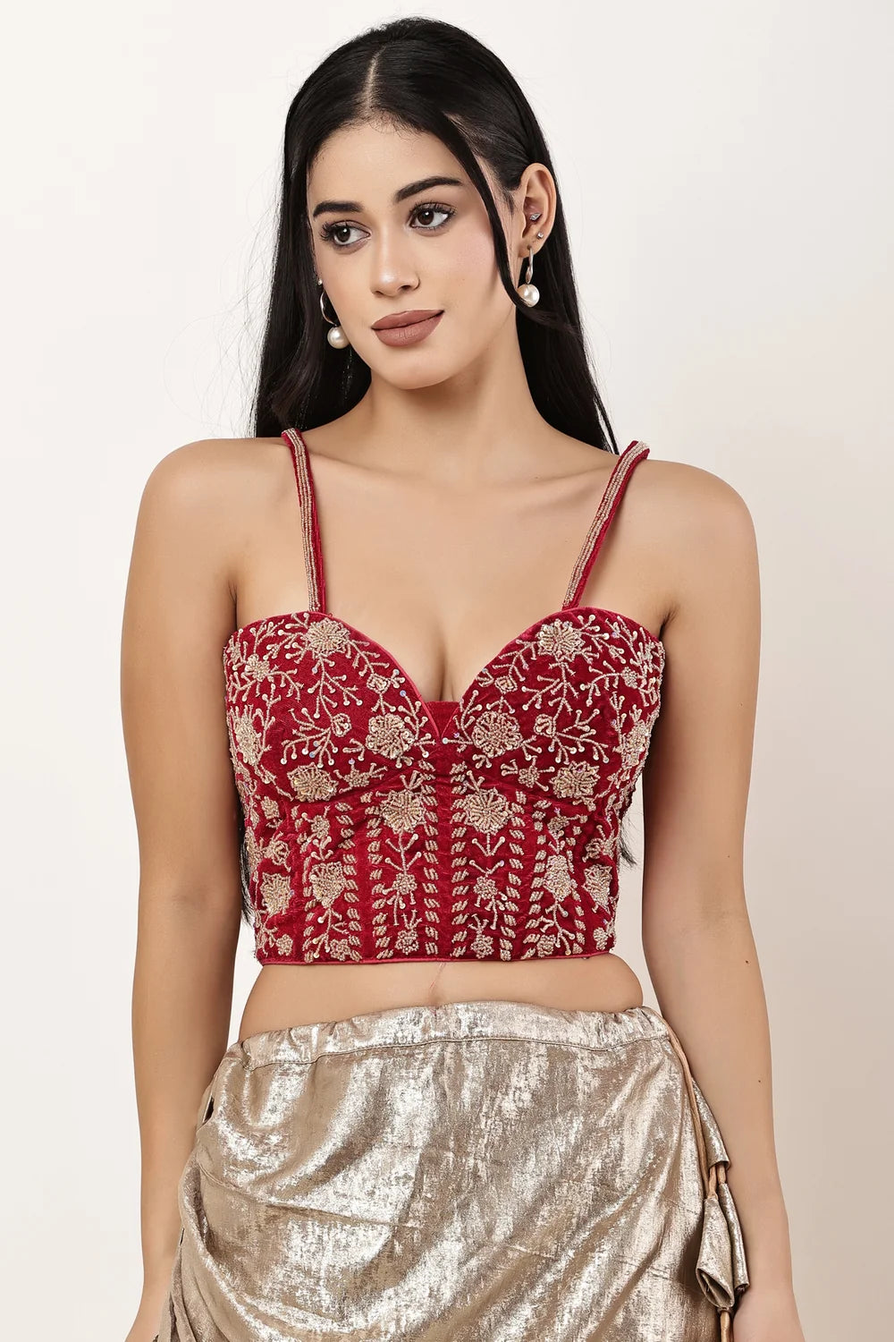 Velvet Handwork Embellished Corset Blouse
