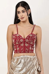 Velvet Handwork Embellished Corset Blouse