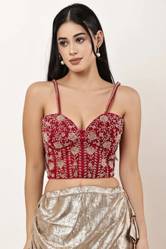 Velvet Handwork Embellished Corset Blouse