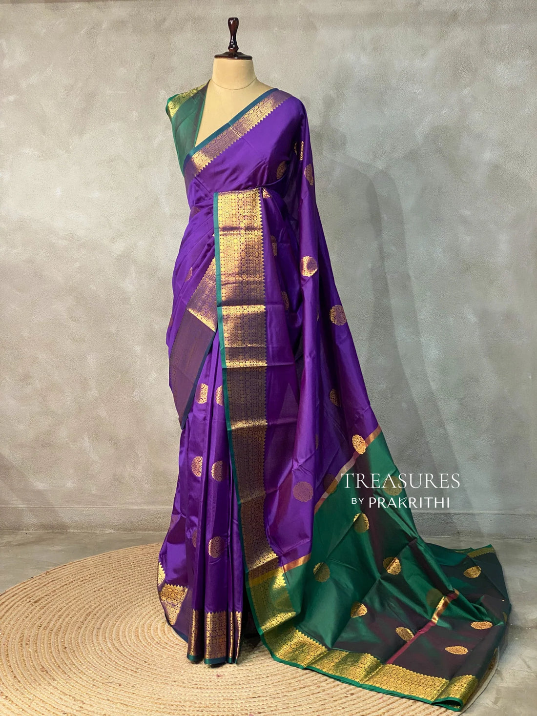 Violet Green Kanchipuram Soft Silk Saree