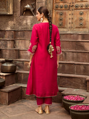 Chanderi Pink Kurta with Pants Embroidered Set