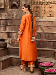 Gota Embroidered Orange Chanderi Kurta Pant Set
