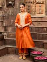 Gota Embroidered Orange Chanderi Kurta Pant Set