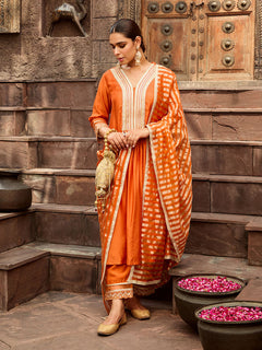 Gota Embroidered Orange Chanderi Kurta Pant Set