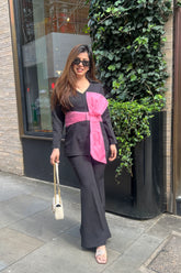 Banana Crepe Black Cordset Organza Detailing