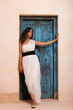 White Chiffon Hand Embroidered Gota Saree