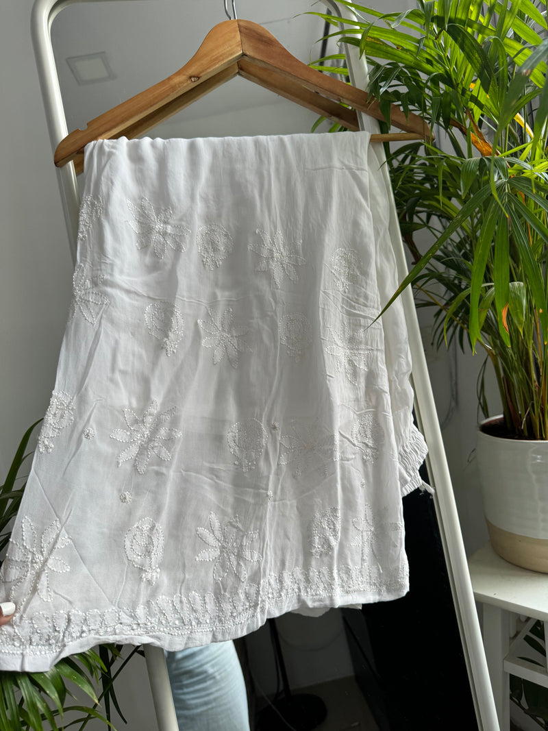 White Chikankari Flared Palazzo