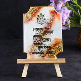 White Epoxy Ganesha Mantra Frame with Stand