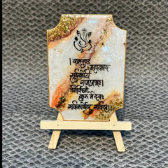 White Epoxy Ganesha Mantra Frame with Stand
