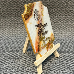 White Epoxy Ganesha Mantra Frame with Stand