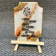 White Epoxy Ganesha Mantra Frame with Stand