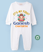 White Ganesh Chaturthi Printed Romper for Baby's