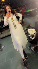 Cotton White Gold Mirror Work Dress