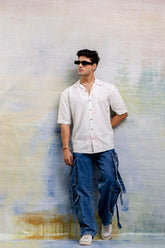 White Linen Cuban Collar Shirt Men