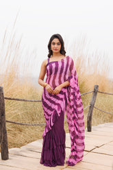 Wine & Pink Ruffle Chiffon Saree