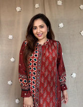 Aarvvi Ajrakh Aura natural crepe silk set