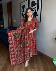 Ashna noir Ajrakh print Anarkali suit