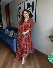 Ashna noir Ajrakh print Anarkali suit