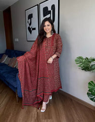 Nomita AJRAKH print cotton A-line suit