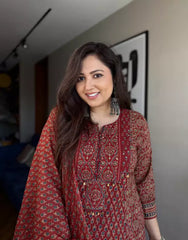 Nomita AJRAKH print cotton A-line suit