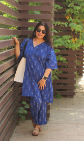 Ikat Blue Women Kaftan Co-ord Set