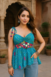 Women’s Bandhani Bralette Top with Mirror Work
