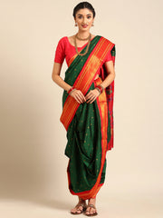 Women's Bottle Green & Red Nauvari Paithani Saree