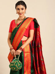 Bottle green & red saree