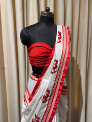 Women's White Khann Saree with Blouse